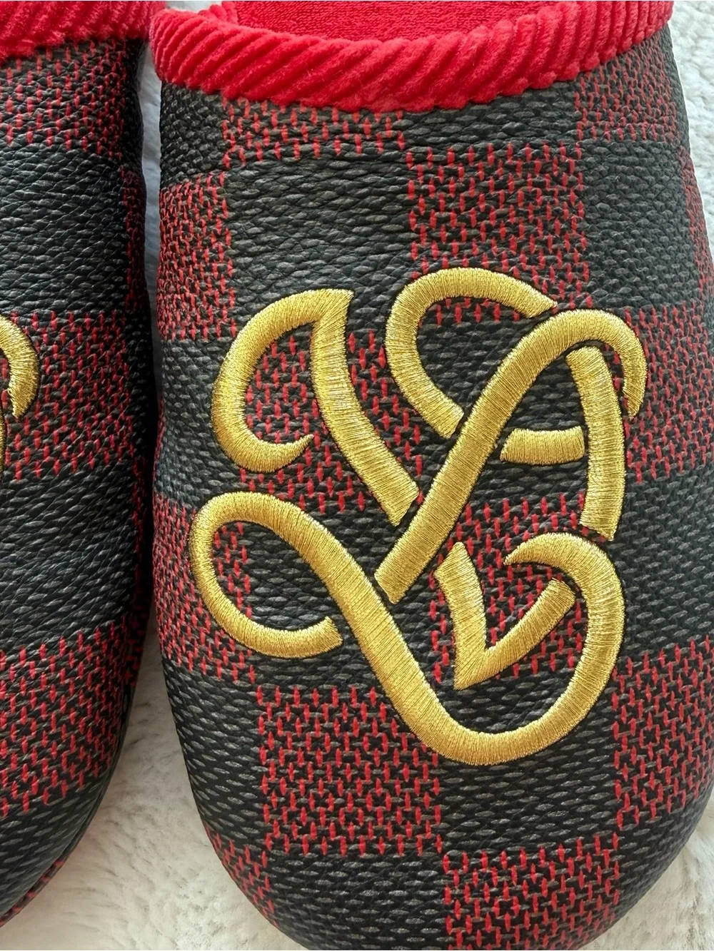 NEW! LOUIS VUITTON Palace Line  Slippers Red Gold Black Damier Size 10 UK/11 UK